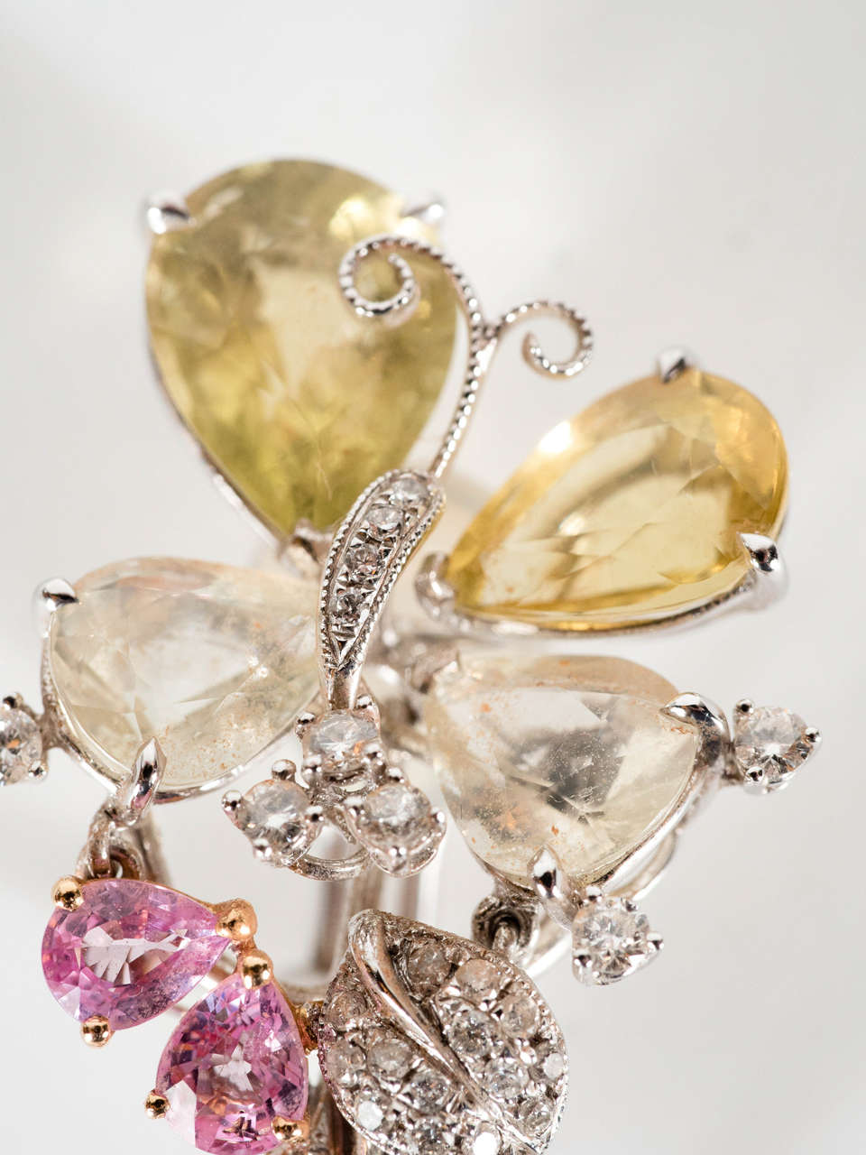 Stunning Yellow Sapphire Pink Tourmaline Diamond Gold Drop Earrings 2