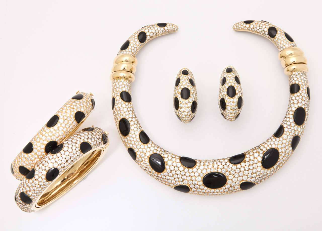 Don Tallarico Diamond Black Onyx Gold Earrings Two Bangles Necklace Set