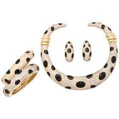 Don Tallarico Diamond Black Onyx Gold Earrings Two Bangles Necklace Set