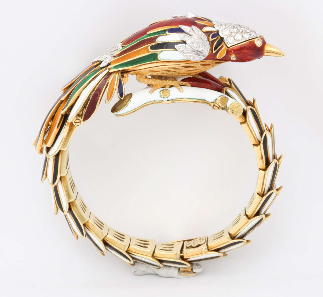 Diamond Multicolored Enamel Gold Bird Bracelet