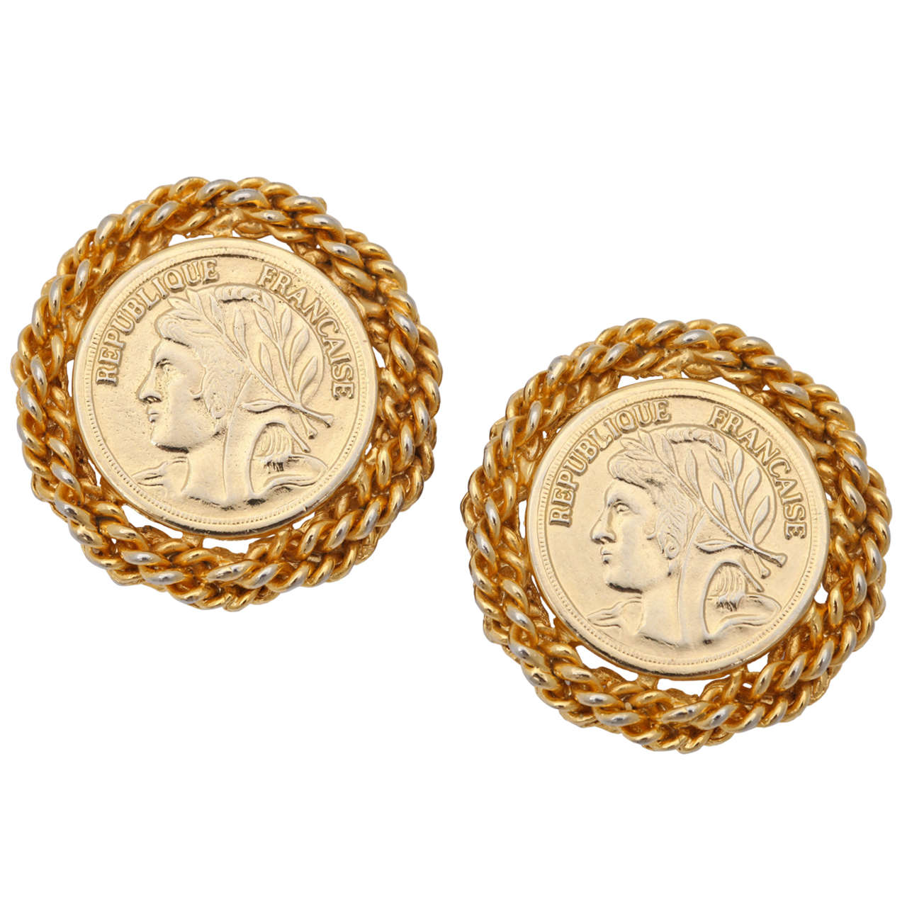 Large French Coin Earrings, Costume Jewelry