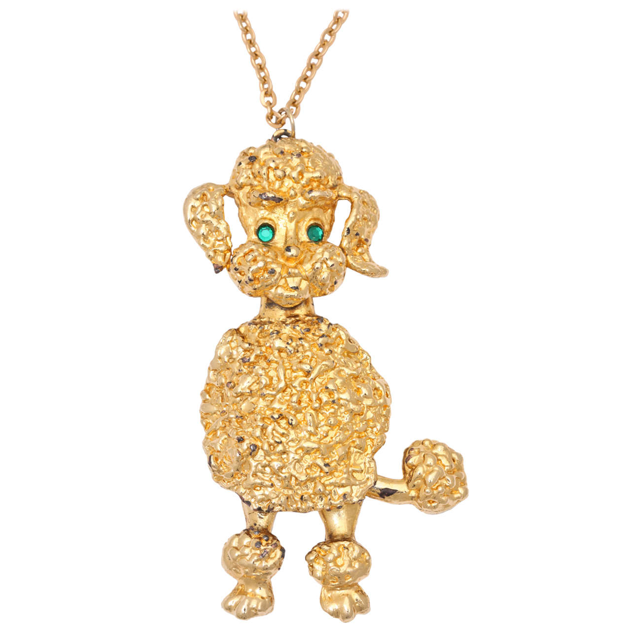 Large Goldtone Poodle Pendant Necklace For Sale