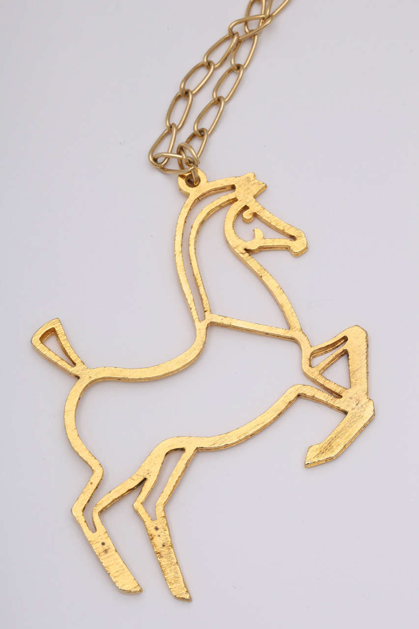 Women's Goldtone Modern Horse Pendant Necklace, Costume Jewelry For Sale