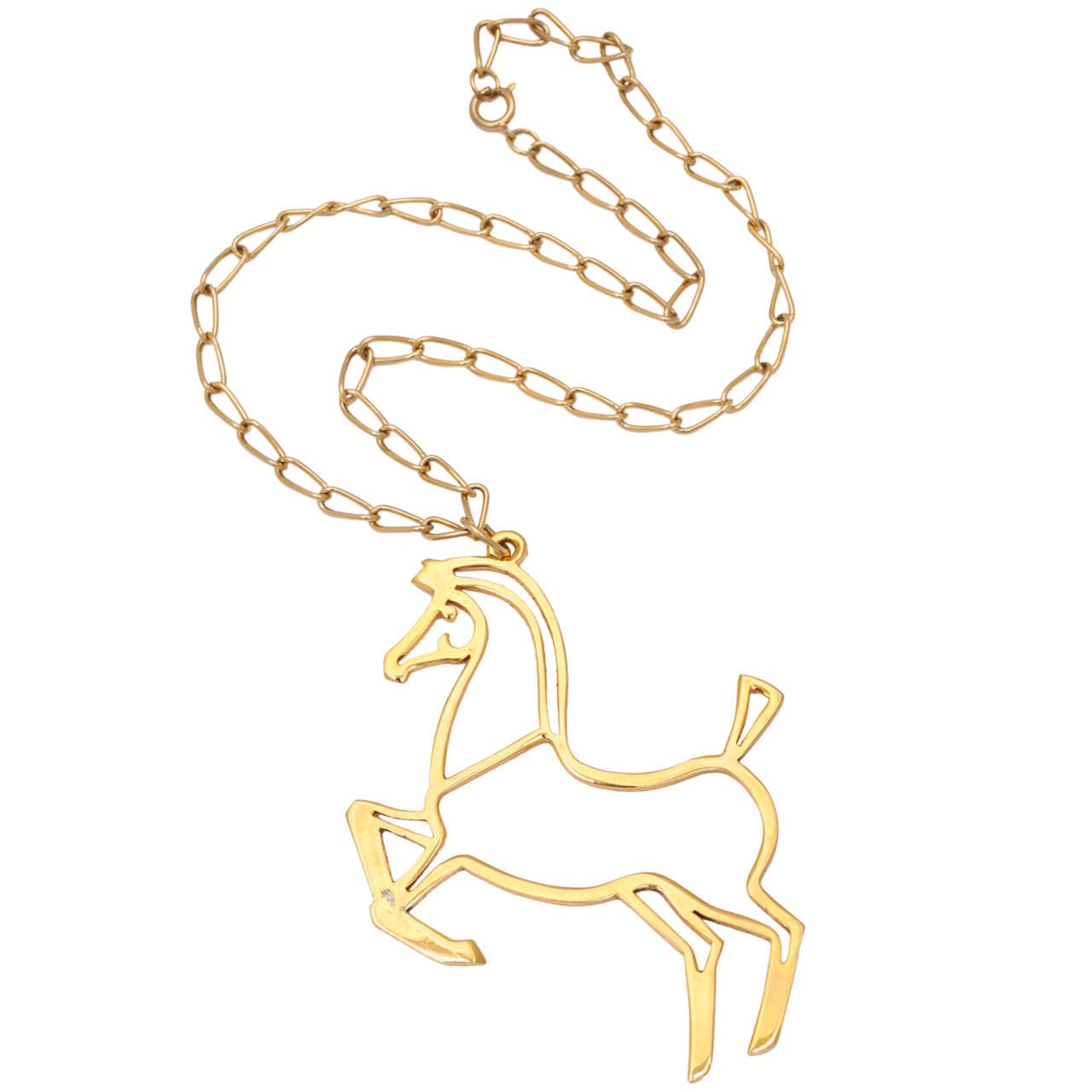 Goldtone Modern Horse Pendant Necklace, Costume Jewelry