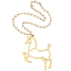 Retro Goldtone Modern Horse Pendant Necklace, Costume Jewelry