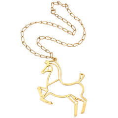 Goldtone Modern Horse Pendant Necklace 5
