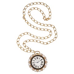 Jeweled Faux Watch Pendant Necklace, Costume Jewelry