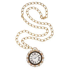 Jeweled Faux Watch Pendant Necklace 1