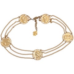 Shakespeare "Gold" Coin and Chain Belt, Costume Jewelry