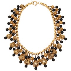 Black Bead and Goldtone Filigree Necklace by Regency, Costume Jewelry