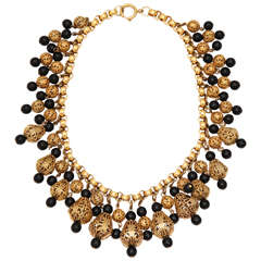 Black Bead and Goldtone Filigree Necklace by Regency 1
