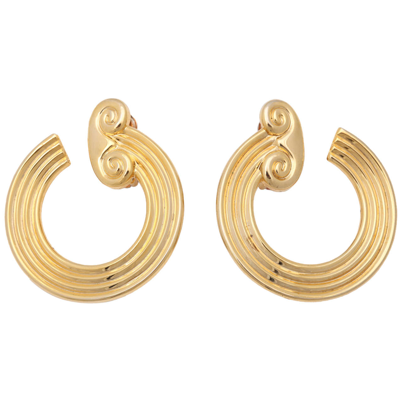 "Gold" Ribbed Donut Earrings, Costume Jewelry For Sale at 1stDibs