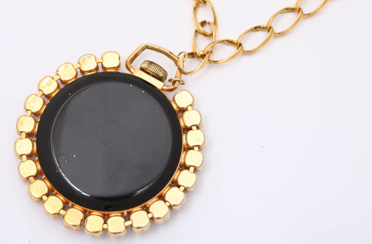 Jeweled Faux Watch Pendant Necklace, Costume Jewelry For Sale at 1stDibs