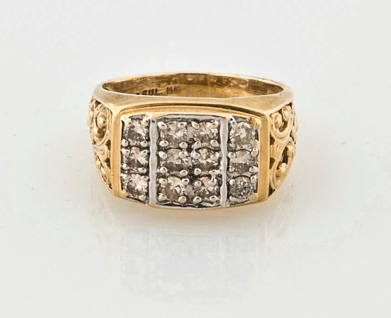 Art  Deco Style 14K yellow gold with 12 diamonds- 15 pts each
Ring size  9 3/4