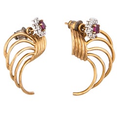 Gold, Diamond And Ruby Earrings
