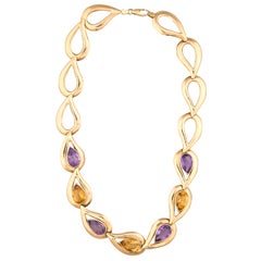 Gold Necklace with Seven Large Stones
