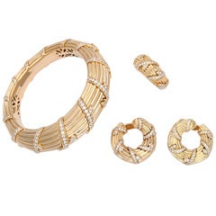 CARTIER PARIS Diamond Gold Ensemble Bangle Bracelet Ring Earrings 