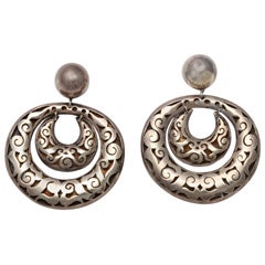 Vintage Mexican Sterling Filigree Hoop Dangle Earrings