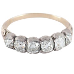 Georgian Six Stone Diamond Silver Gold Band Ring