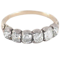 Antique Six Stone Diamond Silver Gold Band Ring 6
