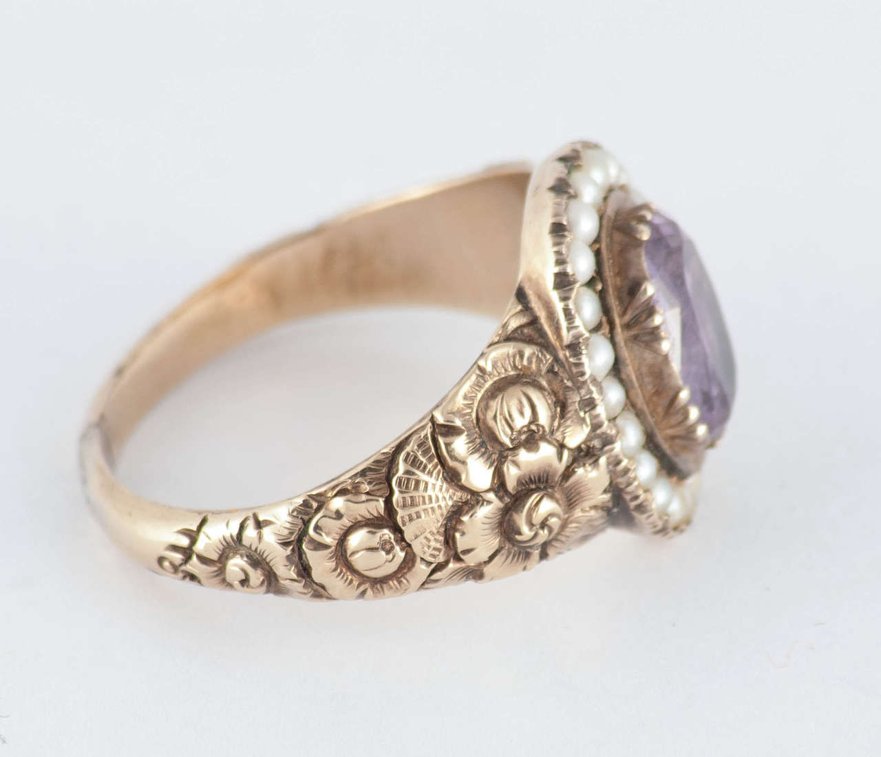Georgian Pearl Amethyst Gold Ring In Excellent Condition In Baltimore, MD