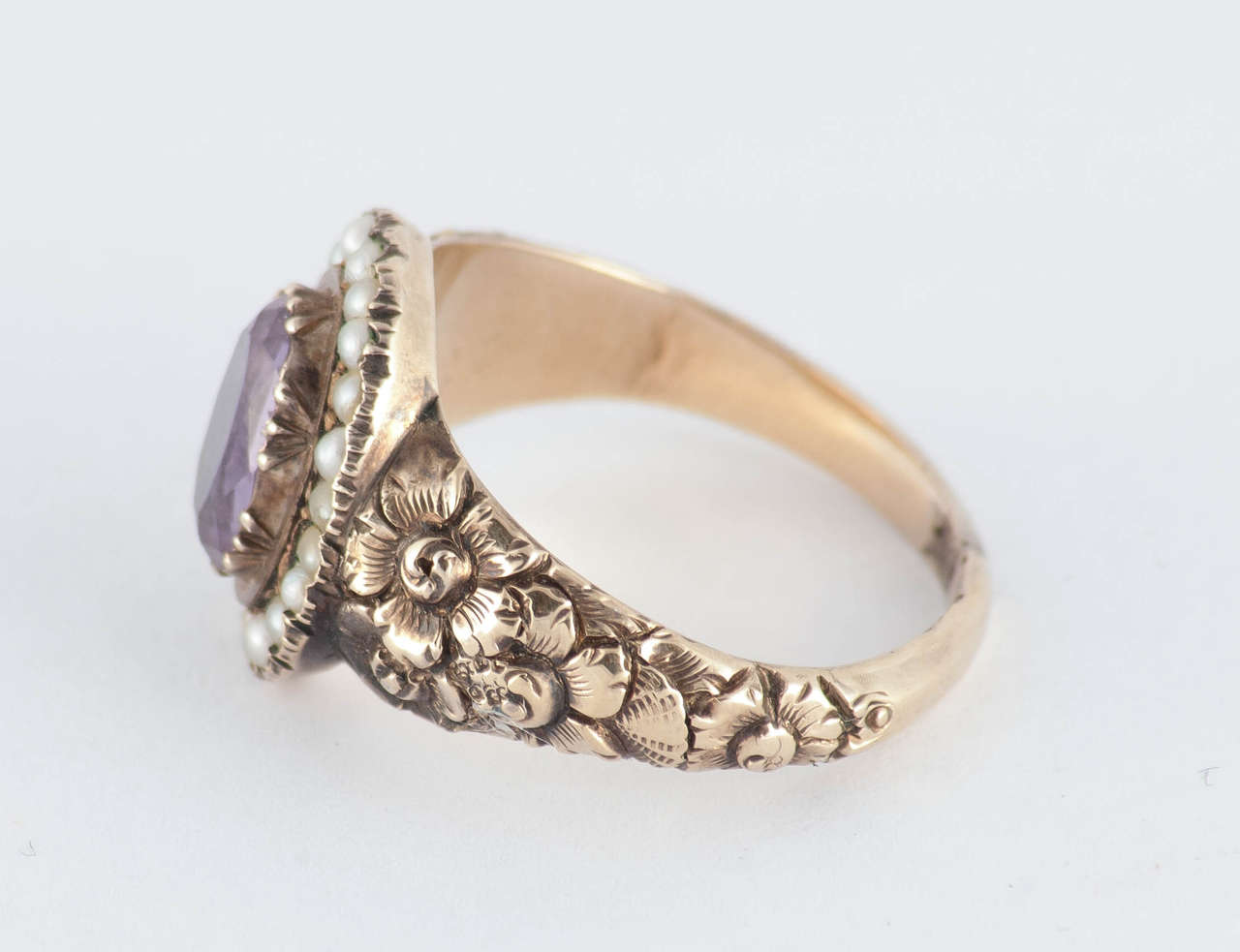 Women's Georgian Pearl Amethyst Gold Ring