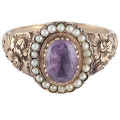 Georgian Pearl Amethyst Gold Ring