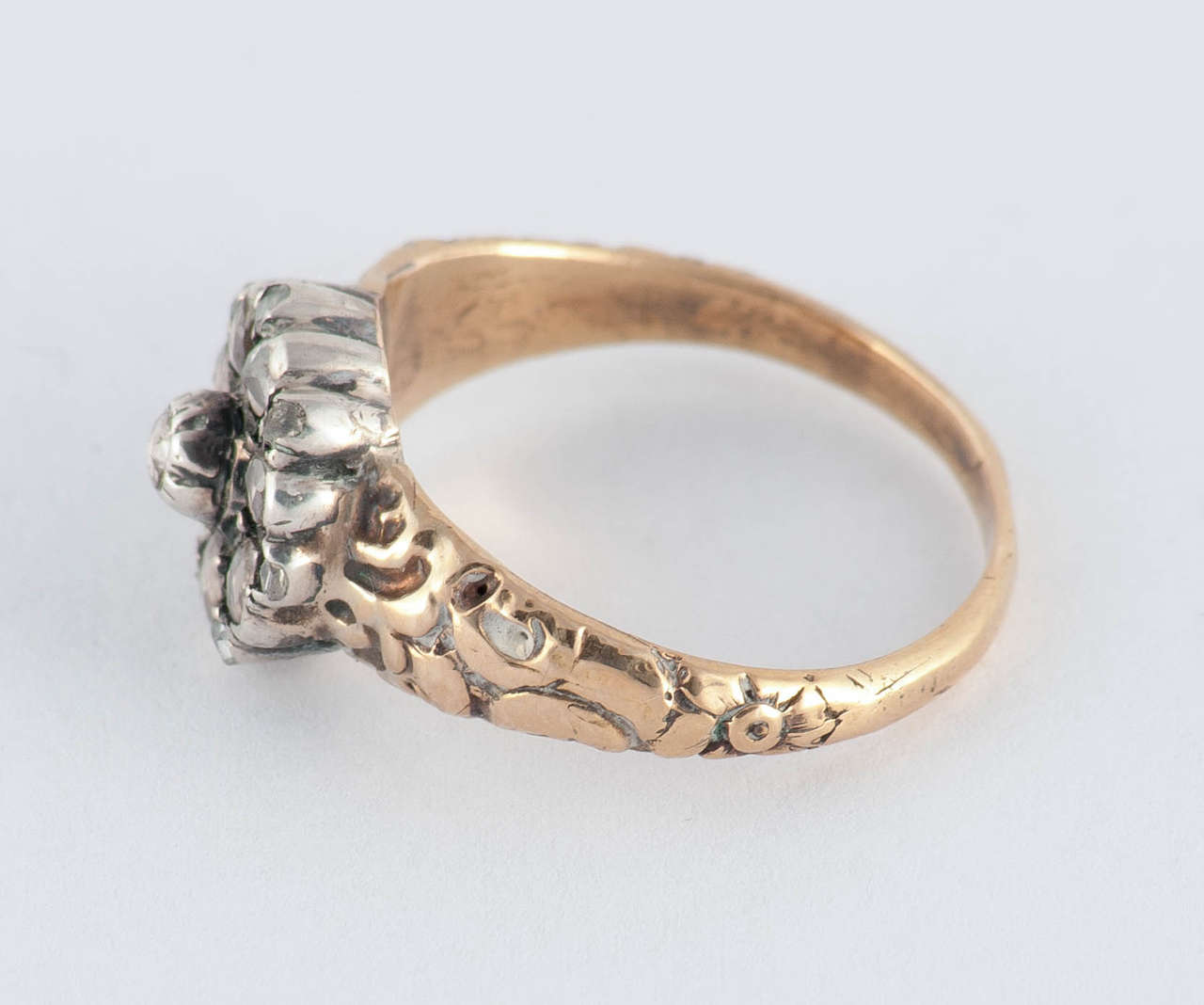 Georgian Antique Rose Diamond Gold Cluster Ring