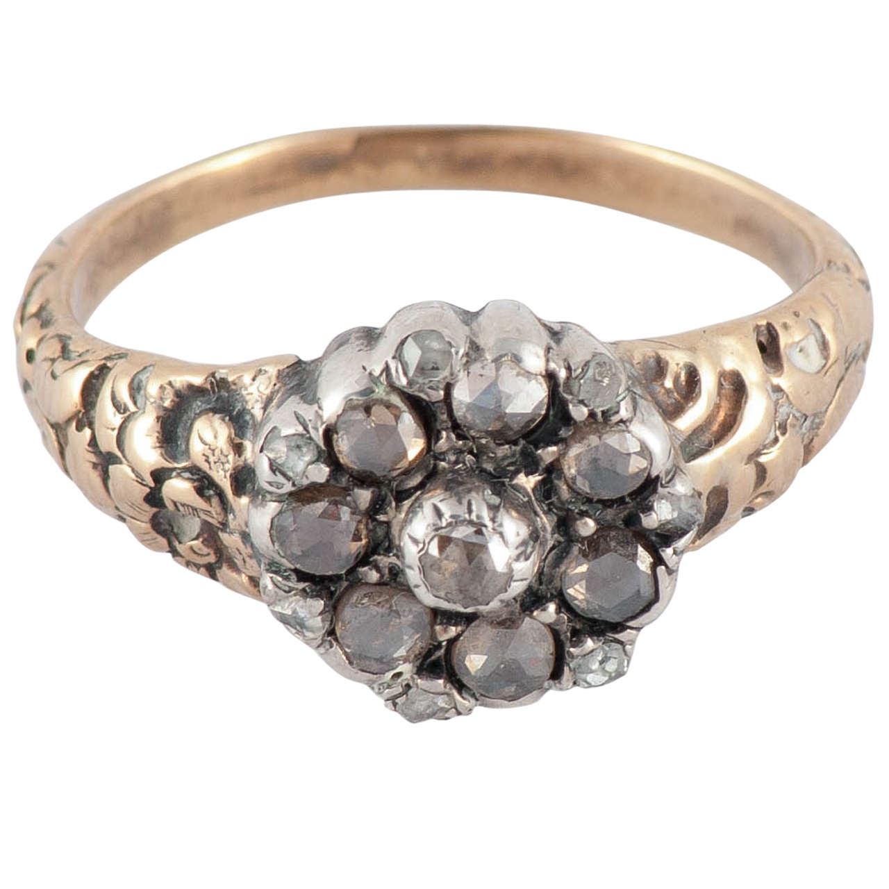 Antique Rose Diamond Gold Cluster Ring