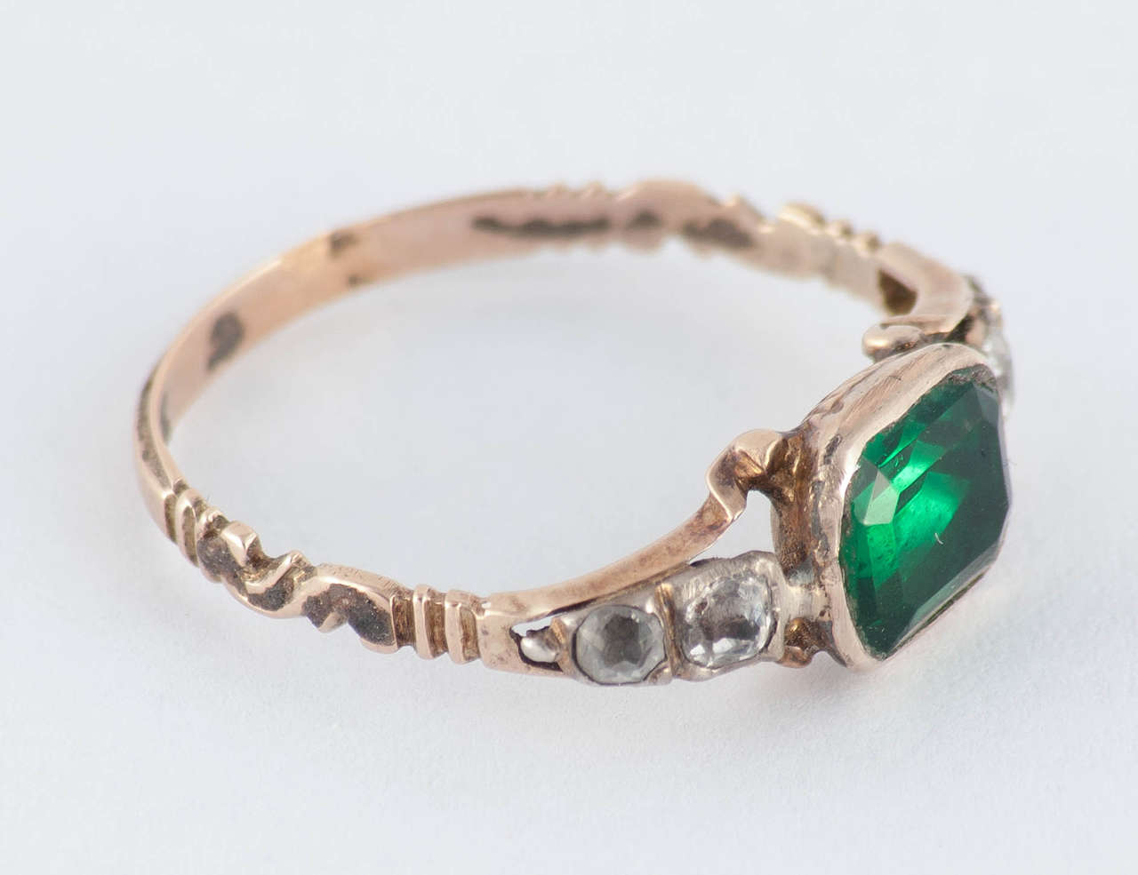 Antique Green Clear Paste Gold Ring In Excellent Condition In Baltimore, MD