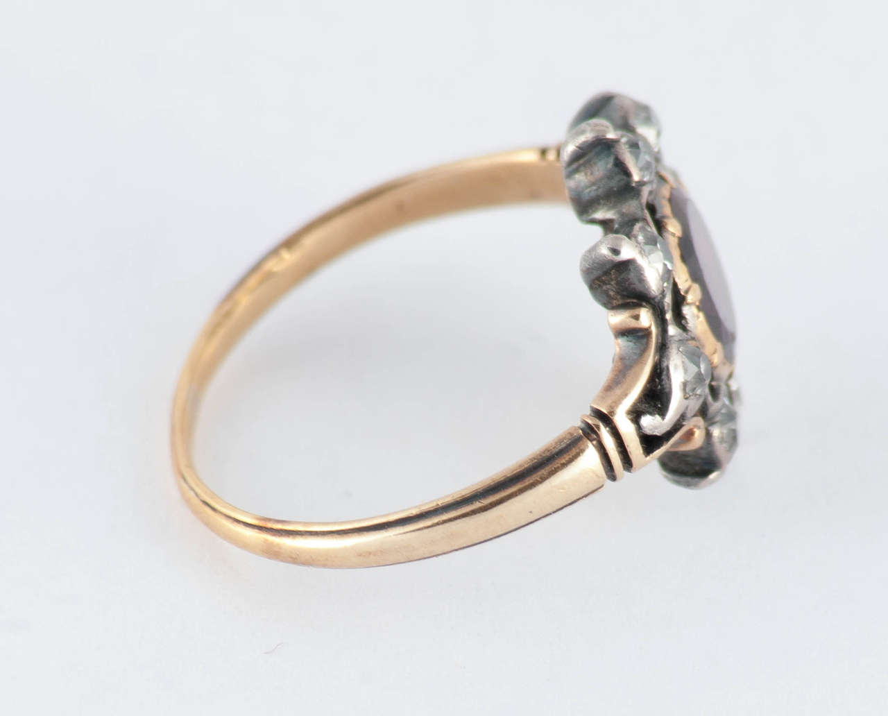 Georgian Antique Almondine Garnet Diamond Silver Gold Cluster Ring