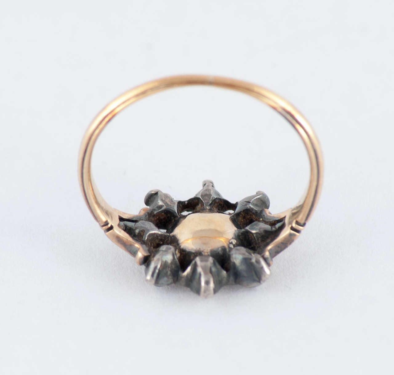 Women's Antique Almondine Garnet Diamond Silver Gold Cluster Ring