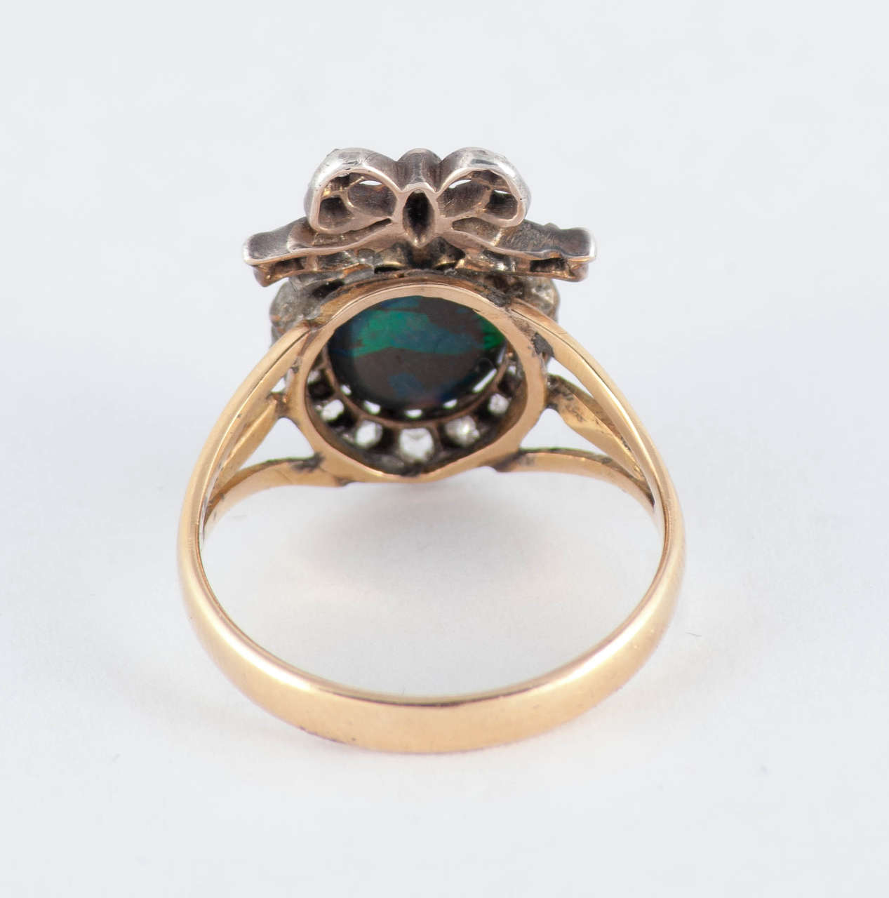 Women's Victorian Black Opal Diamond Silver Gold Cocktail Ring