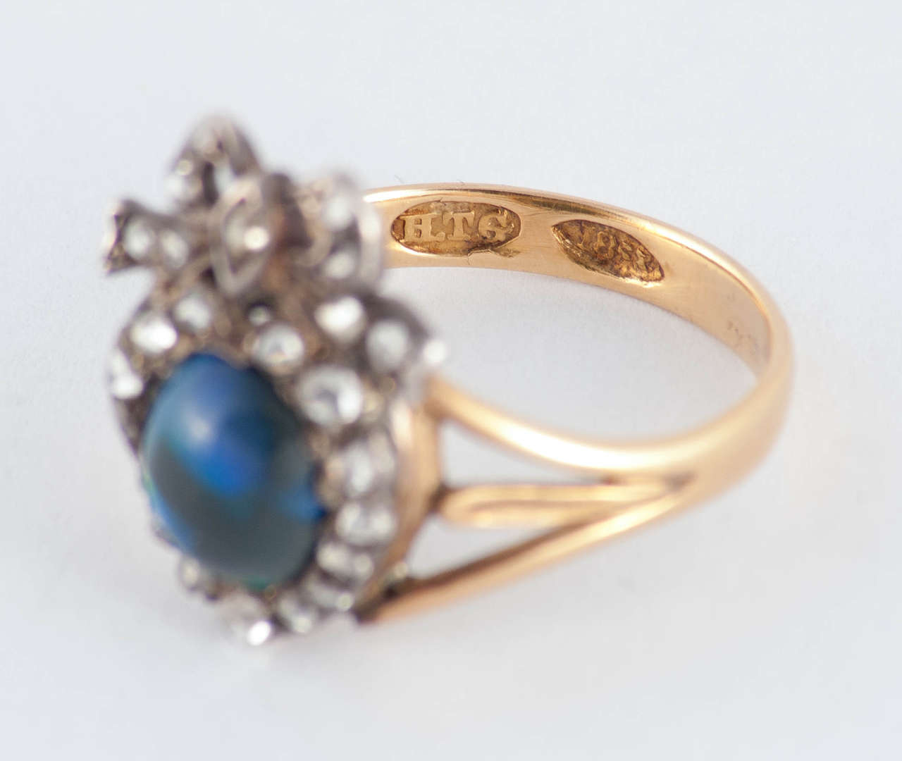 Victorian Black Opal Diamond Silver Gold Cocktail Ring 1