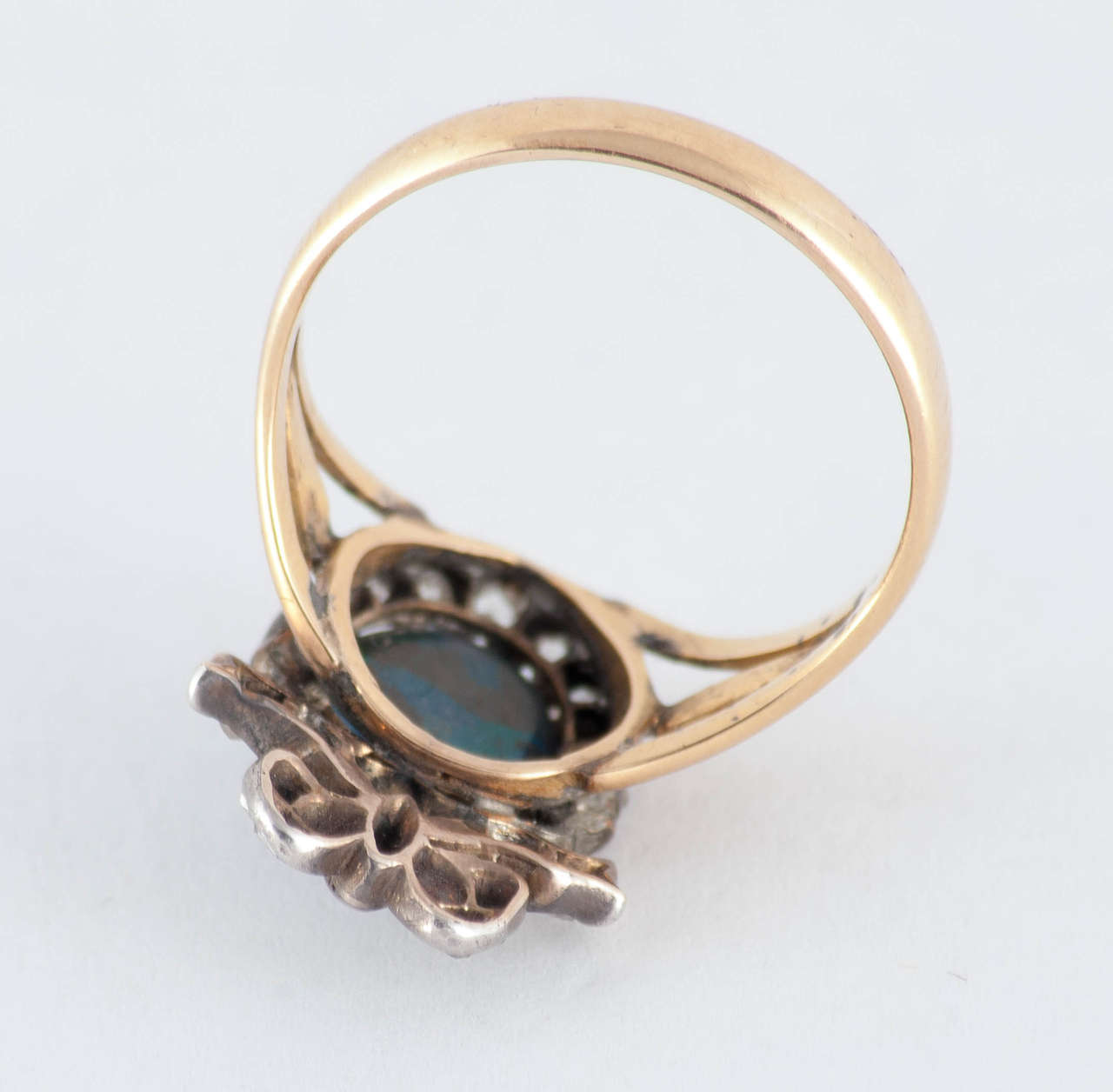 Victorian Black Opal Diamond Silver Gold Cocktail Ring 2