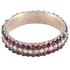 Antique Victorian Garnet Pearl Silver Gold Eternity Ring