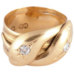 Antique Diamond Gold Double Snake Ring