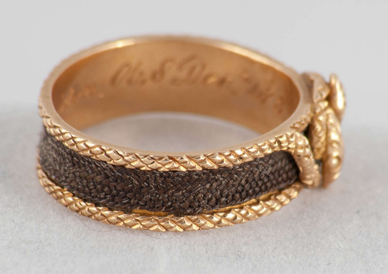 Women's or Men's Antique Gold and Plaited Hair Double Snake Ring