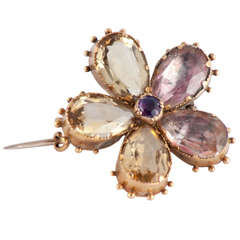 Antique Amethyst Citrine Gold Pansy Brooch 7