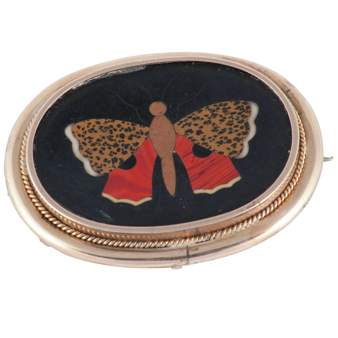 Antique Pietra Dura Butterfly Brooch