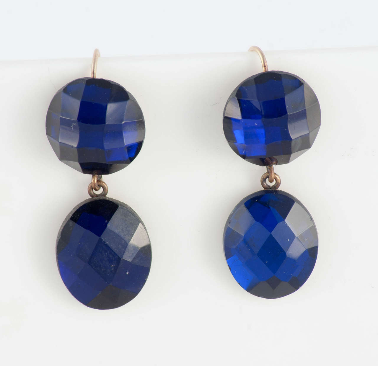 Delightful Victorian deep blue Vauxhall glass drop earrings will be wonderful to wear for dress up or casual events. Vauxhall mirrored glass jewelry was made at the Vauxhall Glassworks in London and sold at the Vauxhall Pleasure Gardens. Vauxhall