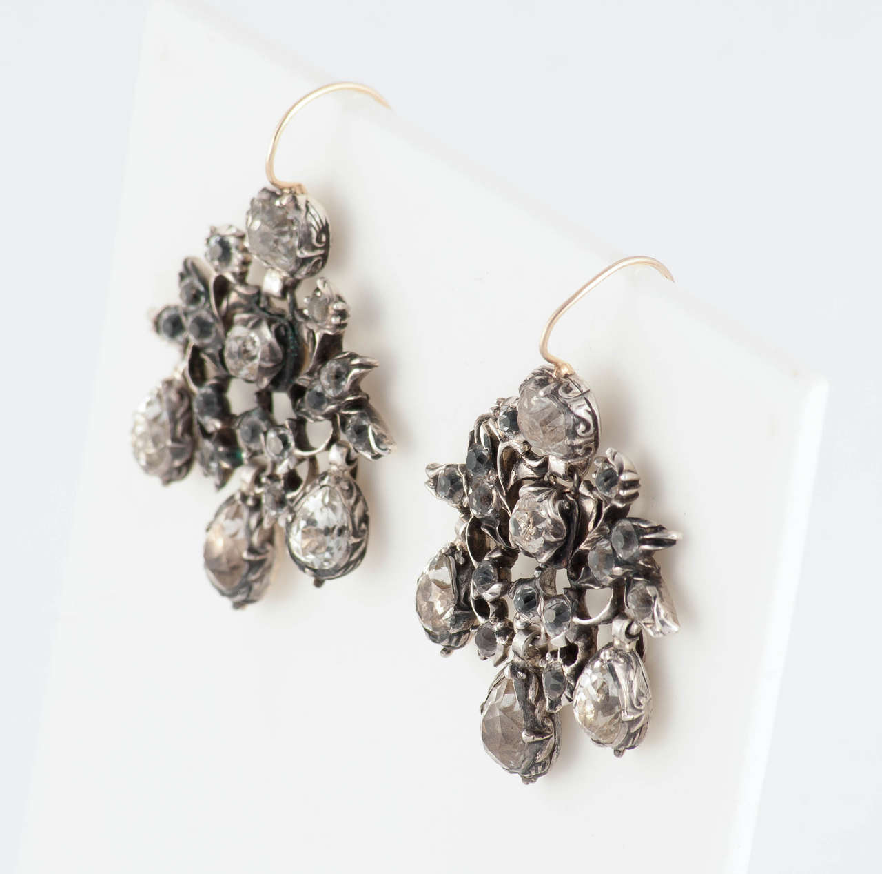 Antique Leaf Floral Motif Cluster Drop Paste Earrings In Excellent Condition In Baltimore, MD