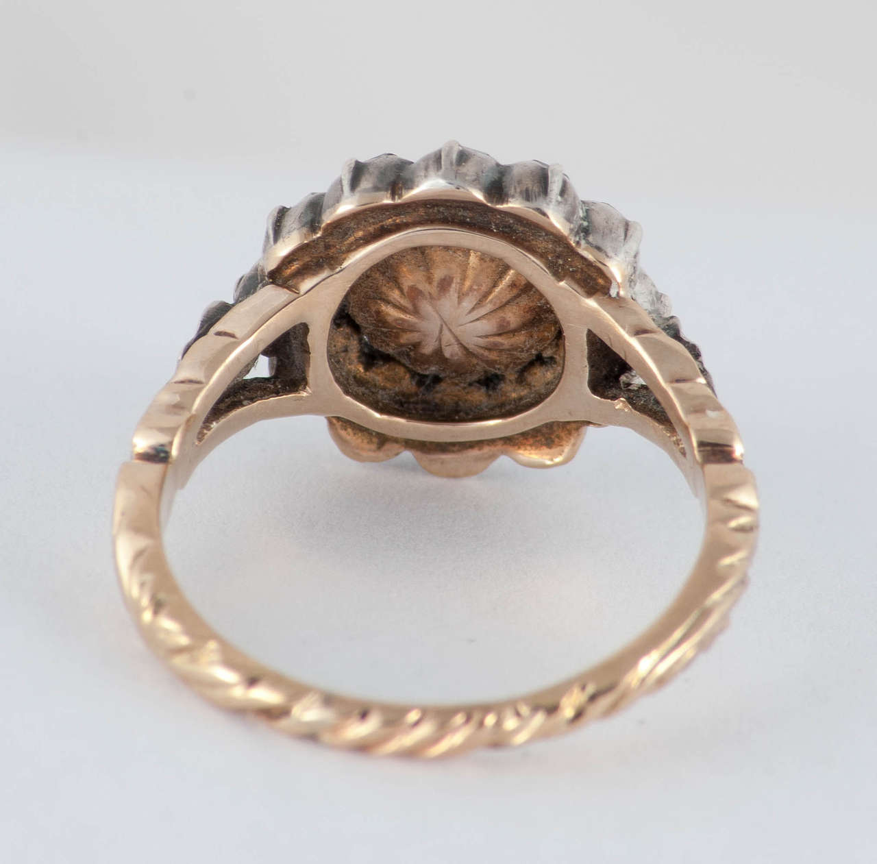 Victorian Antique Dutch Rose Diamond Silver Gold Cluster Ring C1900
