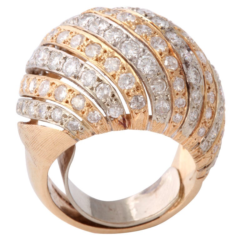 70's Bombe Diamond Dome Ring in 2 - Tone Gold