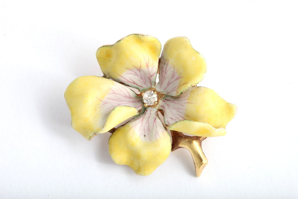 Turn of the Century Enamel and Diamond Flower Pendent/Brooch