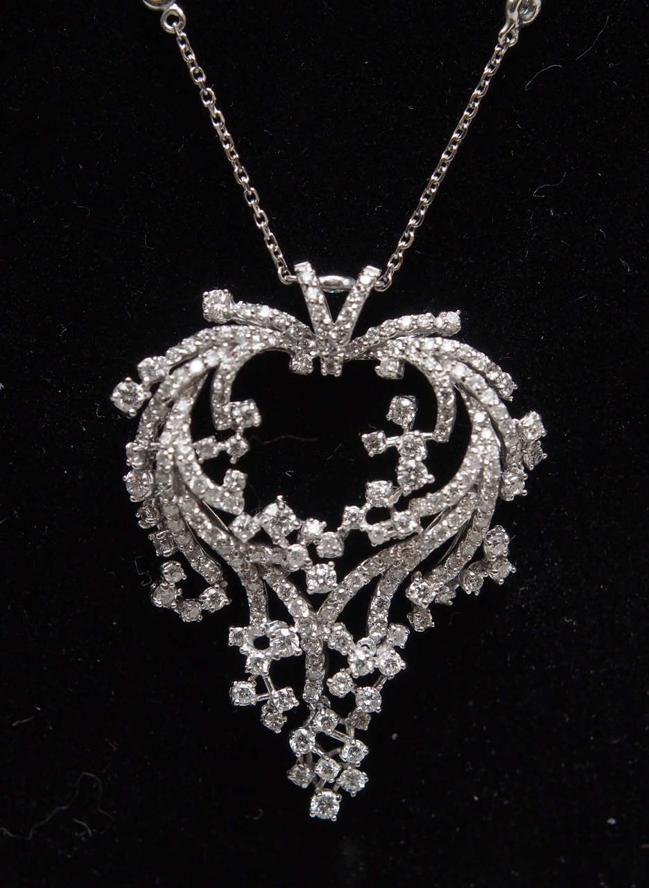 Estate Diamond Filigree Heart Pendant In Excellent Condition In New Orleans, LA