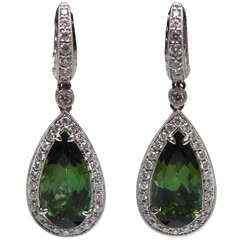 Chrome Tourmaline Diamond Gold Earrings