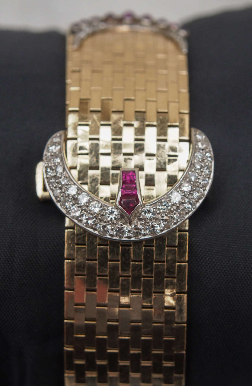 Women's Diamond and Ruby Buckle Bracelet