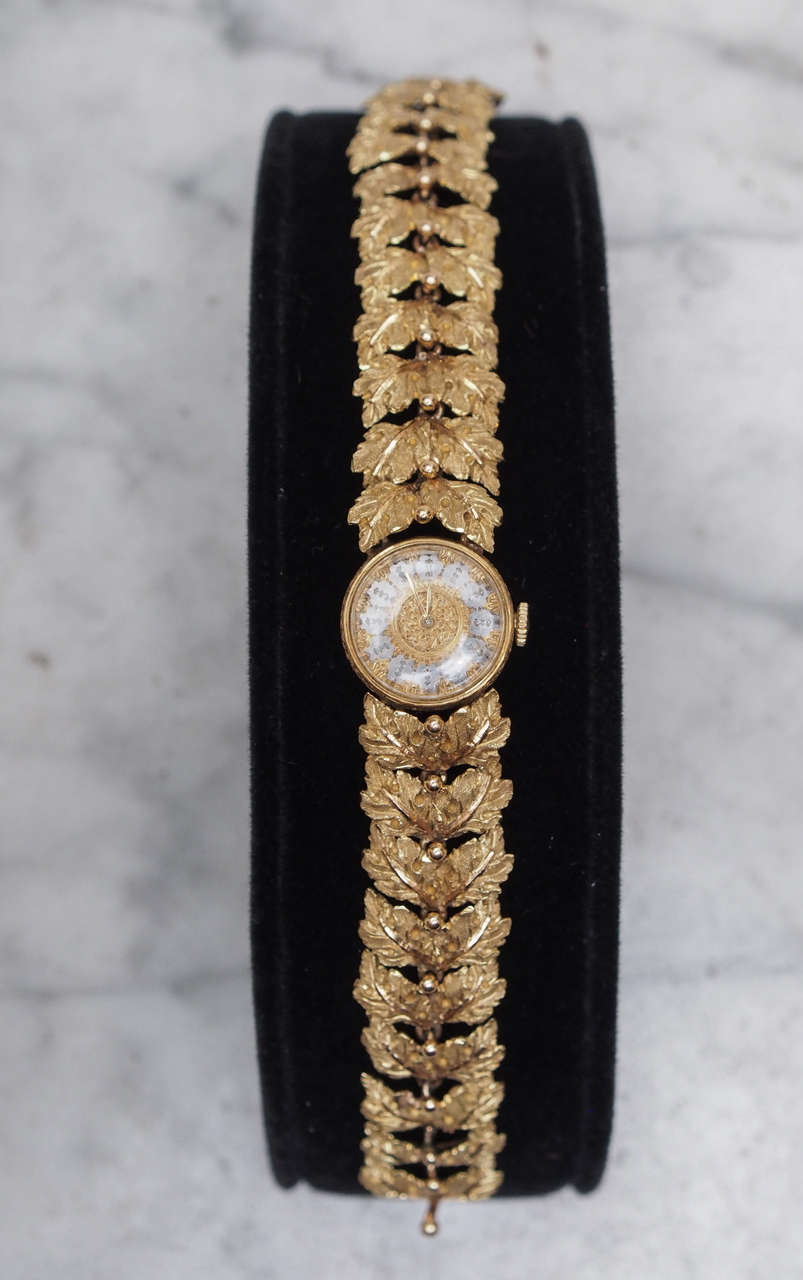 Buccellati lady's 18k yellow gold bracelet watch, circa 1950s Movado Swiss Movement