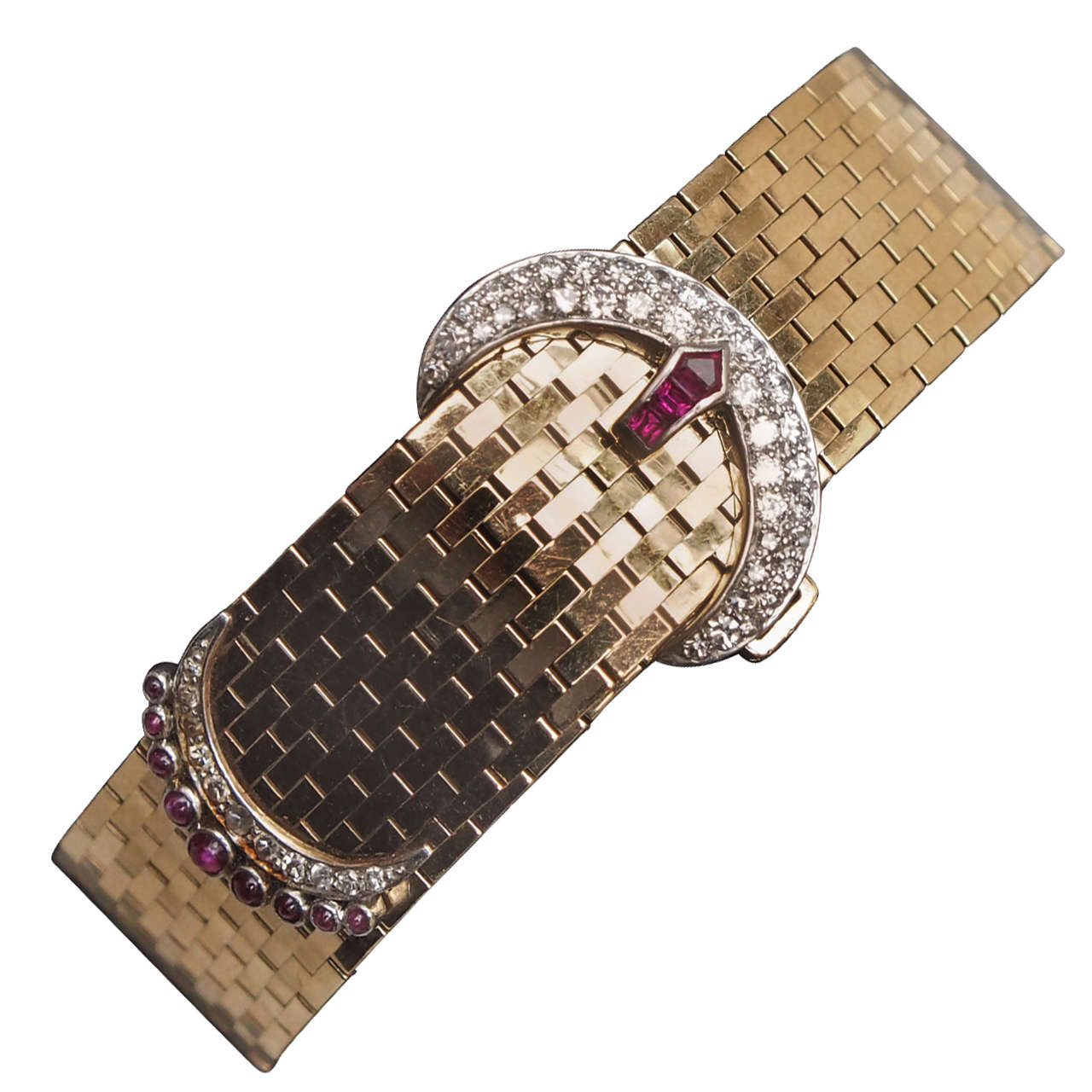Diamond and Ruby Buckle Bracelet For Sale at 1stdibs